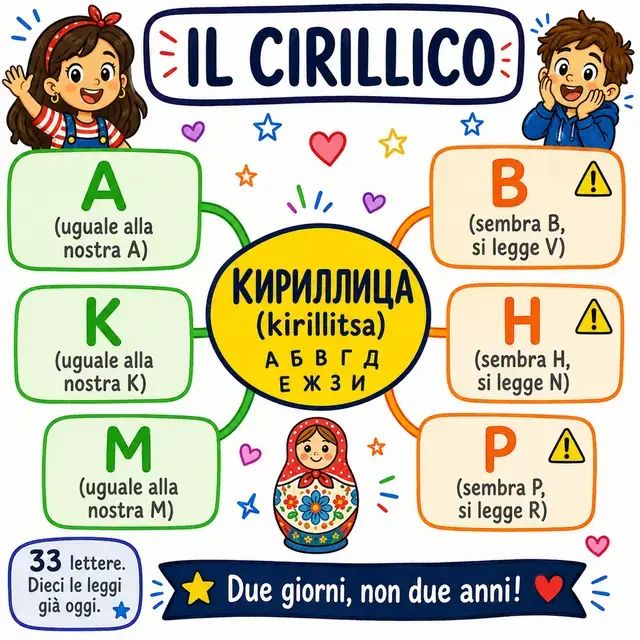 Mappa mentale: il cirillico, 33 lettere